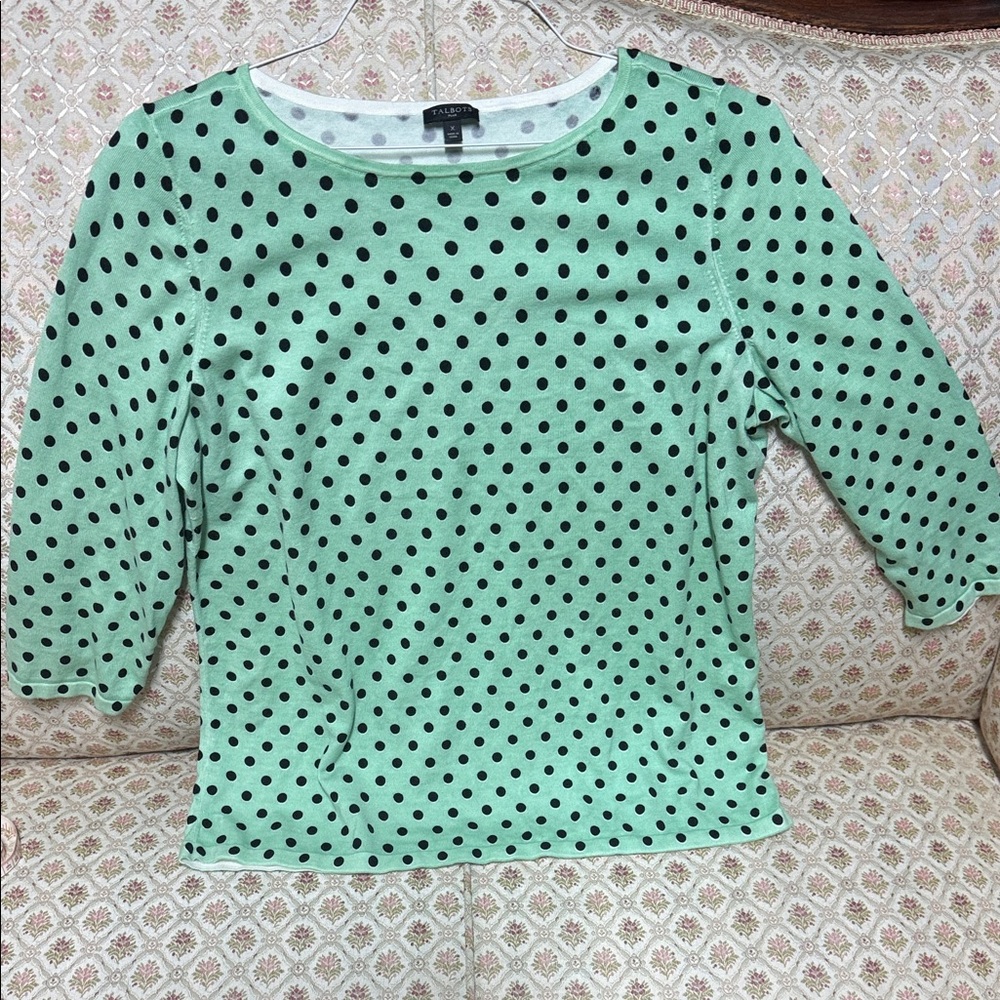 Talbots Mint Green Polka Dot Long Sleeve Top Plus X